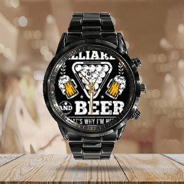 Discover Billiards Beer Pool Player Mens Billiard Calendar Steel Band Watch