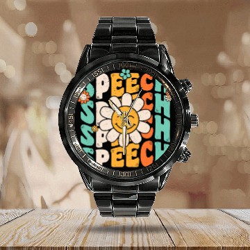 Discover Speech Therapy Retro Speech Language Pathologist Therapist 5 Calendar Steel Band Watch
