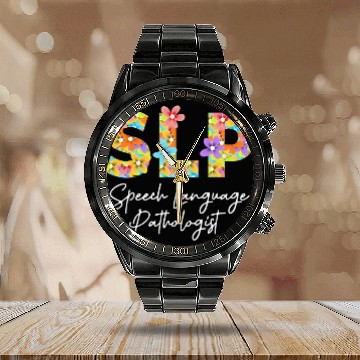 Discover Speech Therapy Speech Language Pathologist Cute Floral Calendar Steel Band Watch