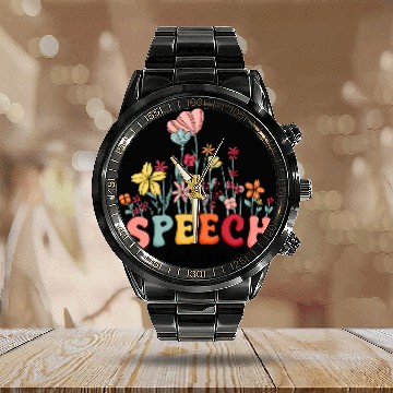Discover Speech Therapy Speech Language Pathologist Therapist Floral Baseball Tees Calendar Steel Band Watch