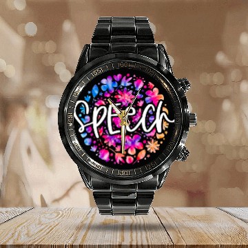Discover Speech Therapy Speech Language Pathologist Therapist Tie Dye Calendar Steel Band Watch