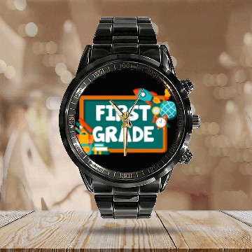 Discover First Grade 1st Grade Teacher Appreciation School Baseball Tees Calendar Steel Band Watch