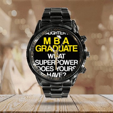 Discover MBA Student Business Degree Graduation 59 Calendar Steel Band Watch