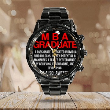 Discover MBA Student Business Degree Graduation 31 Calendar Steel Band Watch