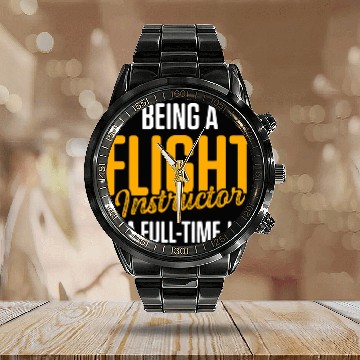 Discover Flight Instructor Pilot Aviation Trainer 17 Zip Calendar Steel Band Watch