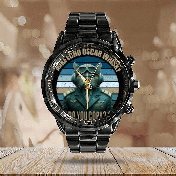 Discover Funny Cat Pilot Mike Echo Oscar Whisky How Do You MEOW 3 Baseball Tees Calendar Steel Band Watch