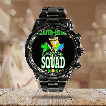 Discover St Patricks Fourth Grade Teacher Student Cute Llama Squad Calendar Steel Band Watch