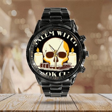 Discover Funny Halloween Salem Witch Book Club Baseball Tees Calendar Steel Band Watch