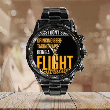 Discover Flight Instructor Pilot Aviation Trainer 33 Calendar Steel Band Watch
