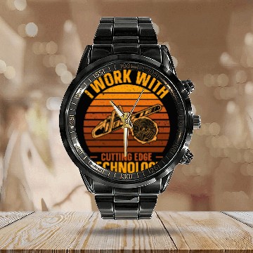 Discover I Work With Cutting Edge Technology Carpenter Woodworker Calendar Steel Band Watch