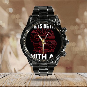 Discover Life is Better with AI robot men Artificial Intelligence Baseball Tees Calendar Steel Band Watch