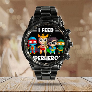 Discover Cafeteria Worker Lunch Lady Service Crew I Feed Superheroes Calendar Steel Band Watch