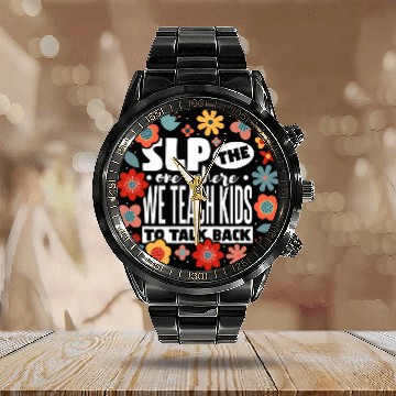Discover Pathology SLP Therapist Pathologist Speech Therapy Baseball Tees Calendar Steel Band Watch