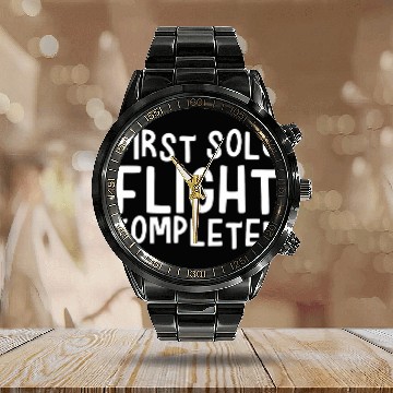 Discover First Solo Flight Completed Calendar Steel Band Watch