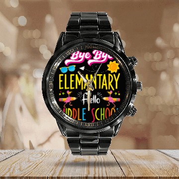 Discover Flamingo Back to School Bye Elementary Hello Middle School Calendar Steel Band Watch