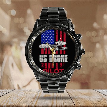 Discover Quadcopter Flying Design for a Patriotic Drone Pilot Calendar Steel Band Watch