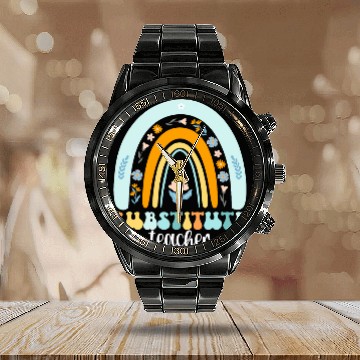Discover Substitute Teacher Rainbow Sub Teacher 1 Calendar Steel Band Watch