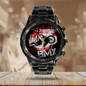 Discover BMX cyclist sprints in red distressed style Baseball Tees Calendar Steel Band Watch