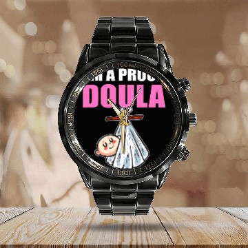 Discover Im A Proud Doula Birth Worker Calendar Steel Band Watch