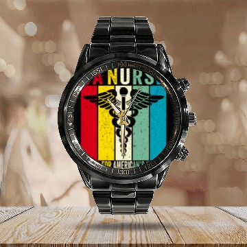 Discover VA nurses Caring For Americans Heroes Retro Vintage Calendar Steel Band Watch