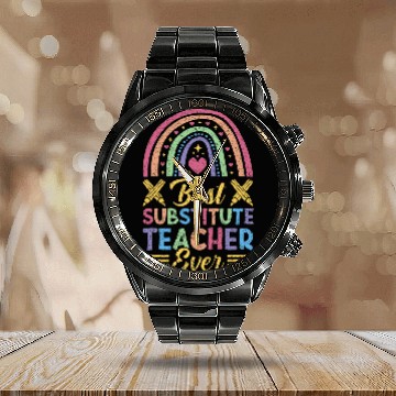 Discover Substitute Teacher 14 Calendar Steel Band Watch