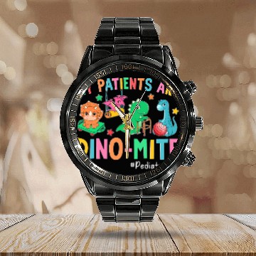 Discover Pediatric Occupational Therapy OT Assistant Cute Dinosaur Baseball Tees Calendar Steel Band Watch