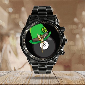 Discover Fun St Patricks Day Billiard Lucky Pool Player 8 Ball Zip Calendar Steel Band Watch