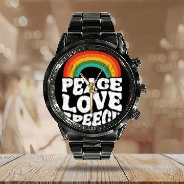 Discover Peace Love Speech Therapy SLP Speech Language Pathologist Calendar Steel Band Watch