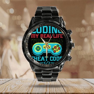 Discover Web Developer Gamer Nerd Video Gaming Computer Programmer 2 Calendar Steel Band Watch