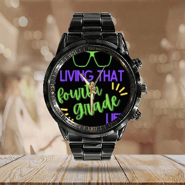 Discover Living That Fourth Grade Life Cute 4th grade Teacher Student Baseball Tees Calendar Steel Band Watch