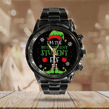 Discover Im The Biotechnology Student Elf Christmas Baseball Tees Calendar Steel Band Watch