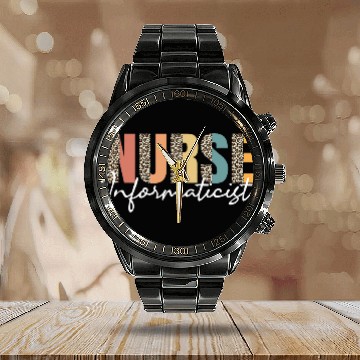 Discover nurses Informaticist Leopard Pattern Nursing Informatics Calendar Steel Band Watch