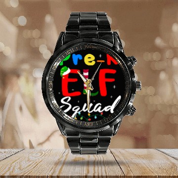 Discover PreK ELF Squad Funny Christmas ELF Teacher Student Matching Calendar Steel Band Watch