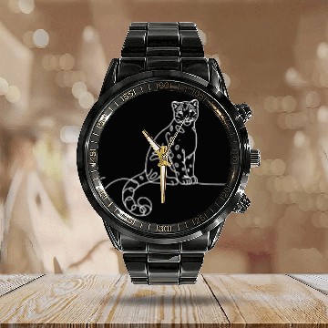 Discover Snow Leopard Cat Line Art Mammal Art Zoologist Calendar Steel Band Watch