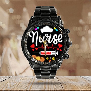 Discover nurses Nursing School Nursing Student 1 Calendar Steel Band Watch