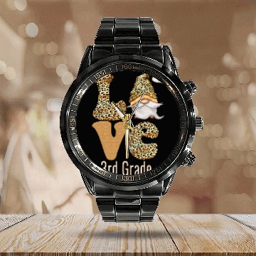 Discover Love 3rd Grade Leopard Gnome Third Grade Teacher Calendar Steel Band Watch