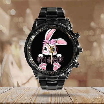 Discover Love Bunny 4th Grade Student Easter Spring Rabbit School Calendar Steel Band Watch