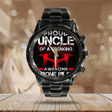 Discover Quadcopter Drone Pilot Uncle Calendar Steel Band Watch
