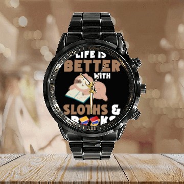 Discover Life Is Better With Sloths And Books Bookworm Reader Sloth Zip Calendar Steel Band Watch