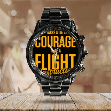 Discover Flight Instructor Pilot Aviation Trainer 42 Calendar Steel Band Watch