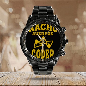 Discover Funny coder programming Nacho average programmer coding taco Calendar Steel Band Watch
