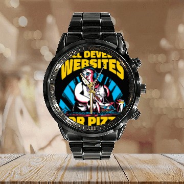 Discover Web Developer Pizza Computer Coder Programmer Web Dev Calendar Steel Band Watch