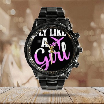 Discover Fly Like A Girl Aviation Pilot Airline Calendar Steel Band Watch