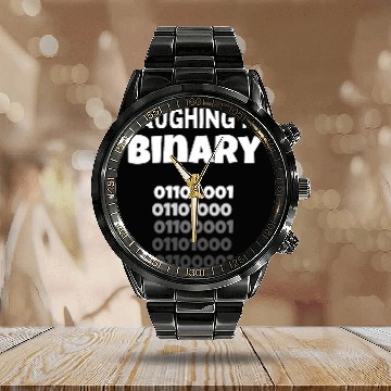 Discover Funny computer nerd and programmer gift Laughing in Binary Calendar Steel Band Watch