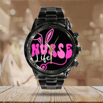 Discover Happy Easter Day nurses Life Stethoscope Nursing Easter Bunny Calendar Steel Band Watch