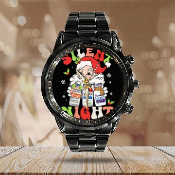 Discover Silent Night Christmas nurses Santa Helpers Anesthesiologist Calendar Steel Band Watch