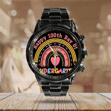 Discover Rainbow 100 Days Of Kindergarten Teacher Student 100th Day Baseball Tees Calendar Steel Band Watch