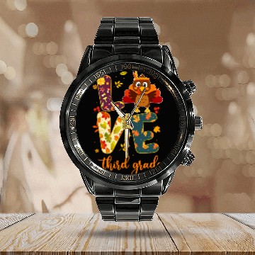 Discover love third grade happy fall yall autumn teacher student Calendar Steel Band Watch