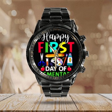 Discover Happy First Day Of Elementary Teacher Back To School Student Baseball Tees Calendar Steel Band Watch