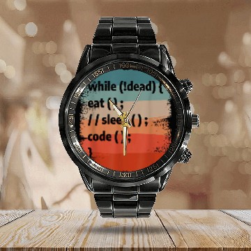 Discover While Eat Seep Code Programming Coder Programmer Calendar Steel Band Watch